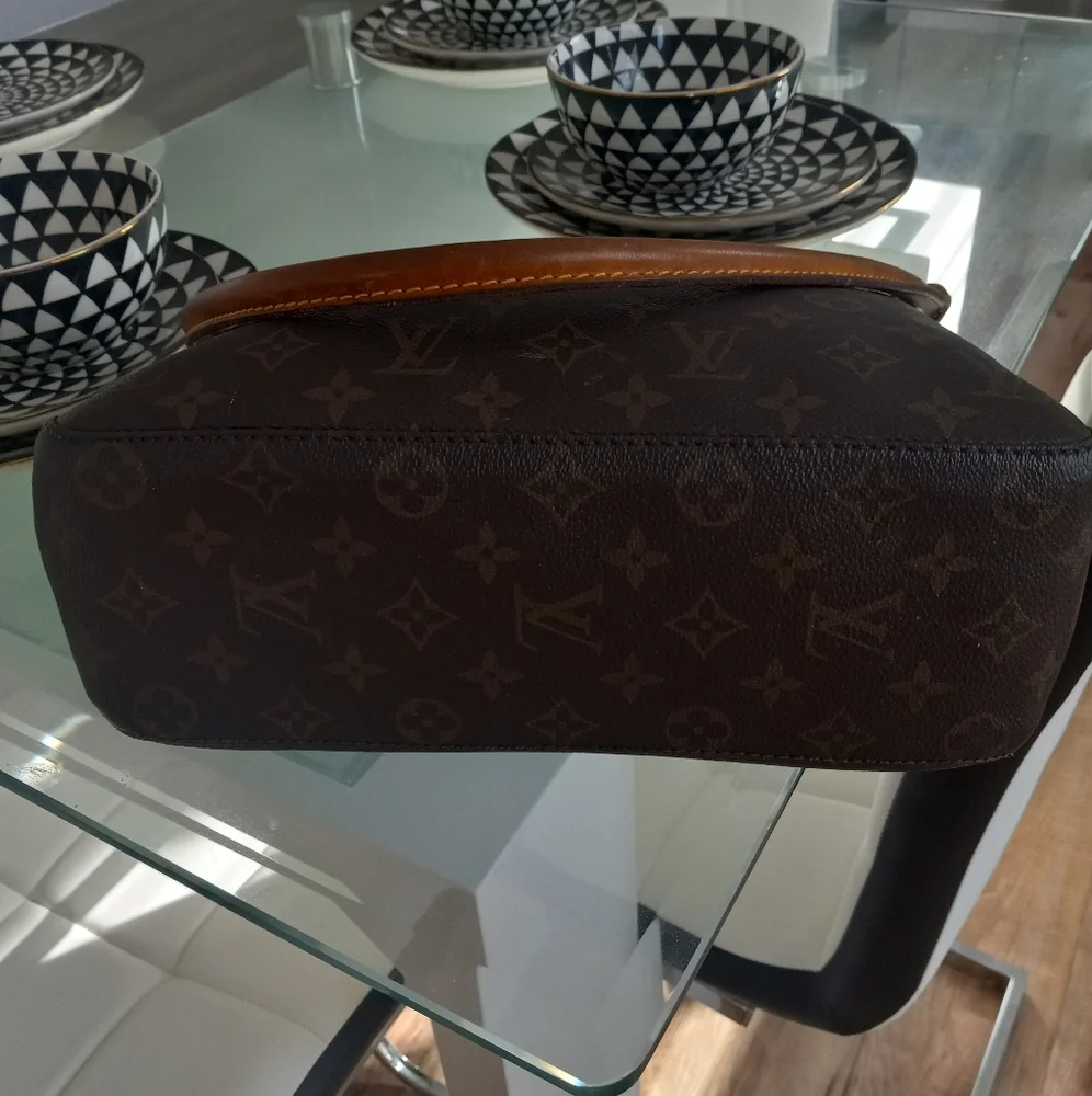 Louis Vuitton Brown Monogram Shoulder Bag with Tan Strap